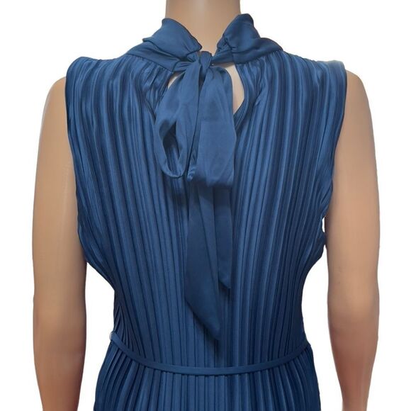 DKNY Deep Sea All Around Pleat Ribbon Back Neck Belted Dress Size 12 NWT - Picture 5 of 12